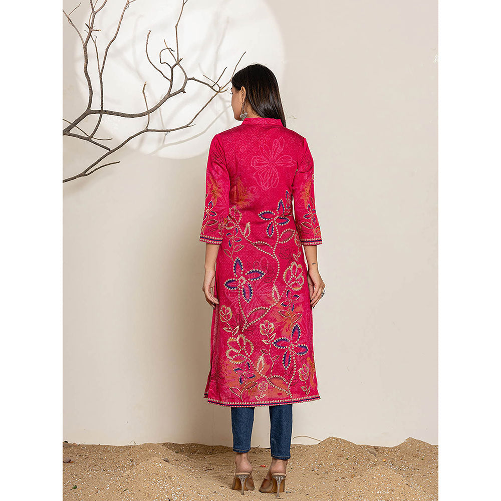 Yufta Silk Blend Pink Embellished Kurta