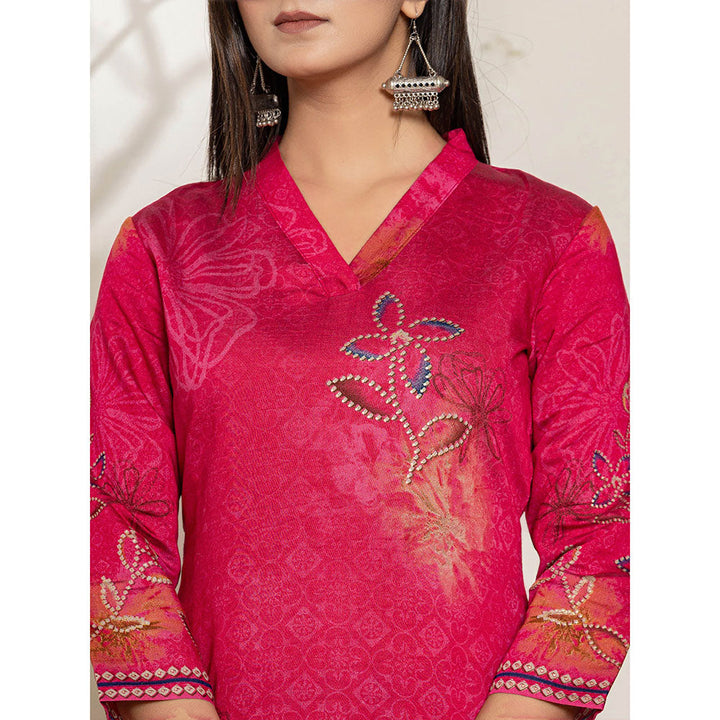 Yufta Silk Blend Pink Embellished Kurta