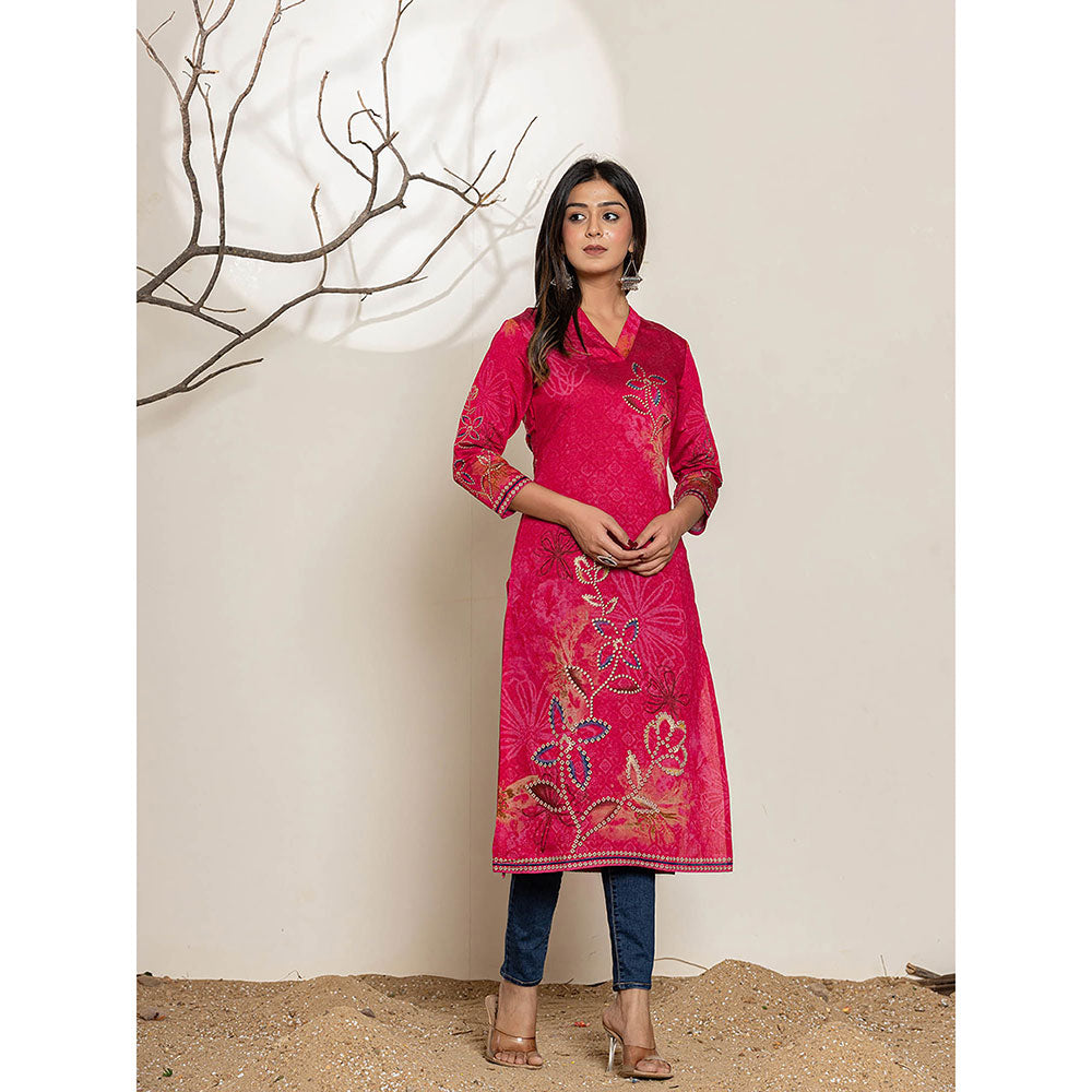 Yufta Silk Blend Pink Embellished Kurta