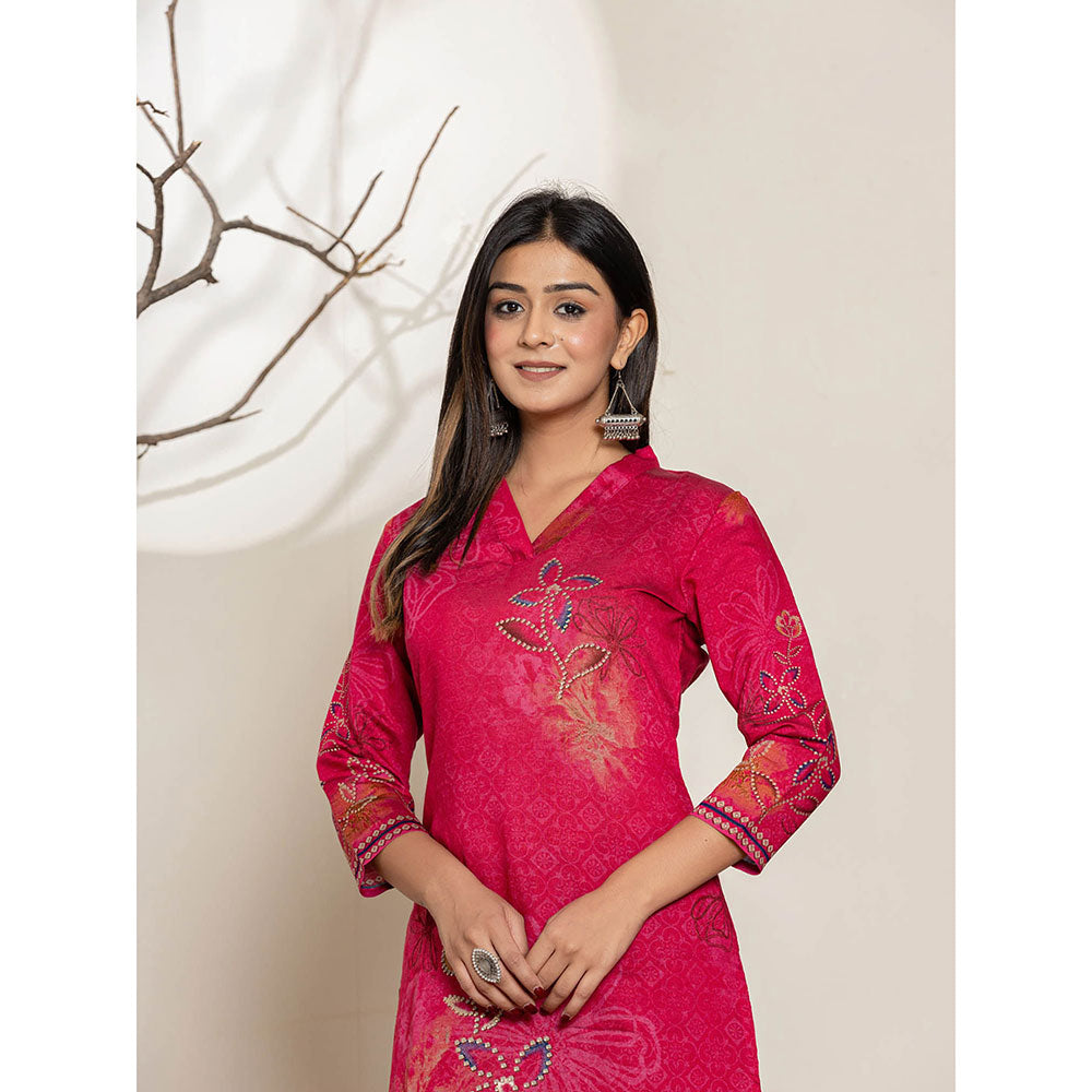 Yufta Silk Blend Pink Embellished Kurta