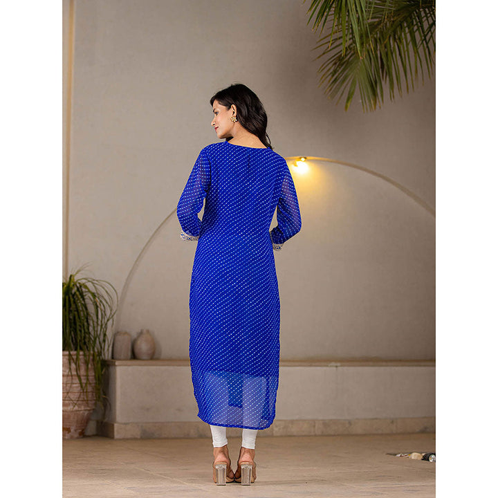 Yufta Blue Georgette Leheriya Kurta with Cotton Lining