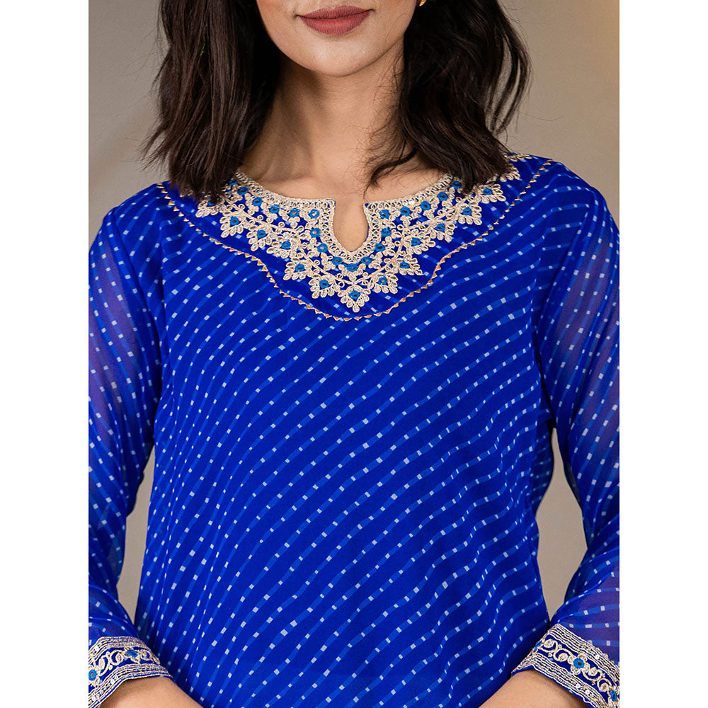 Yufta Blue Georgette Leheriya Kurta with Cotton Lining