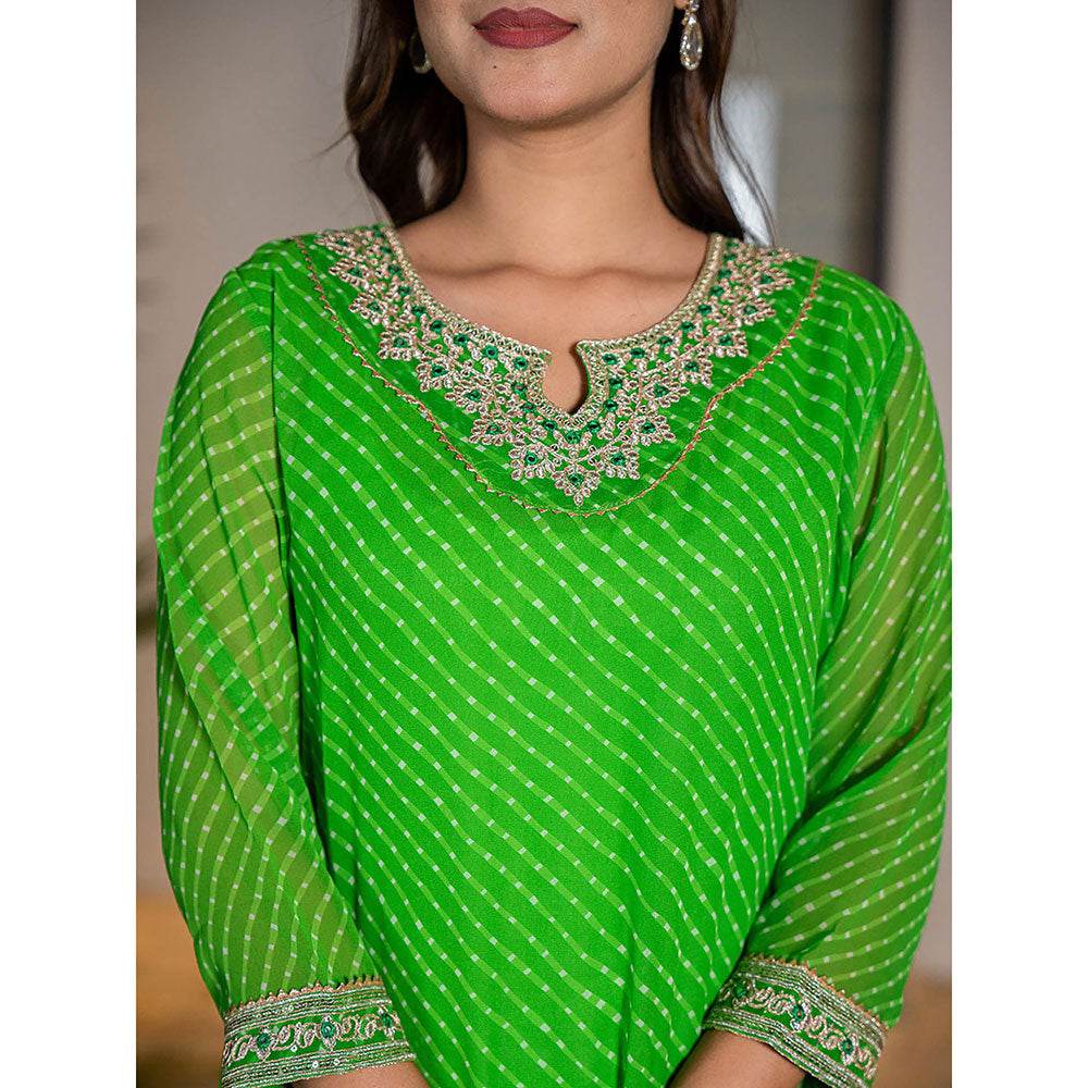 Yufta Dark Green Georgette Leheriya Kurta with Cotton Lining