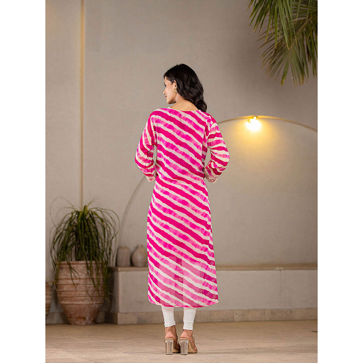 Yufta Pink Georgette Leheriya Kurta with Cotton Lining