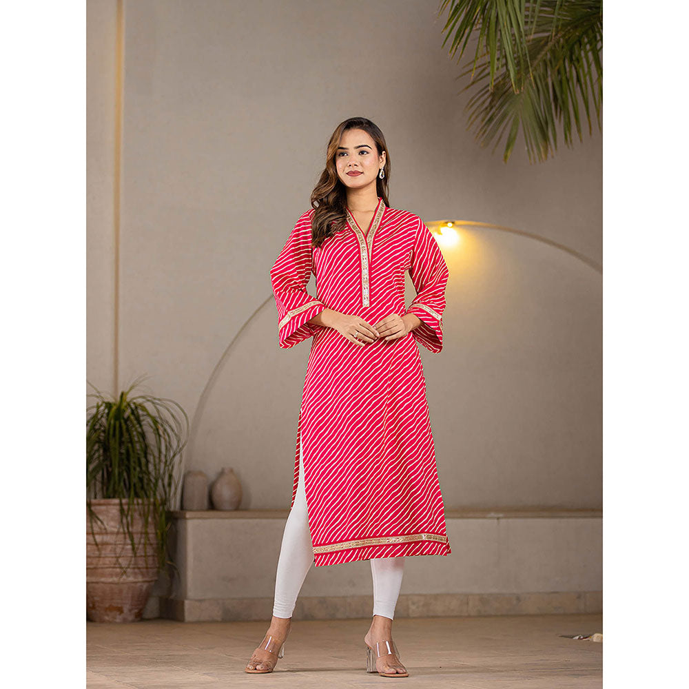 Yufta Cotton Hot Pink Leheriya Kurta