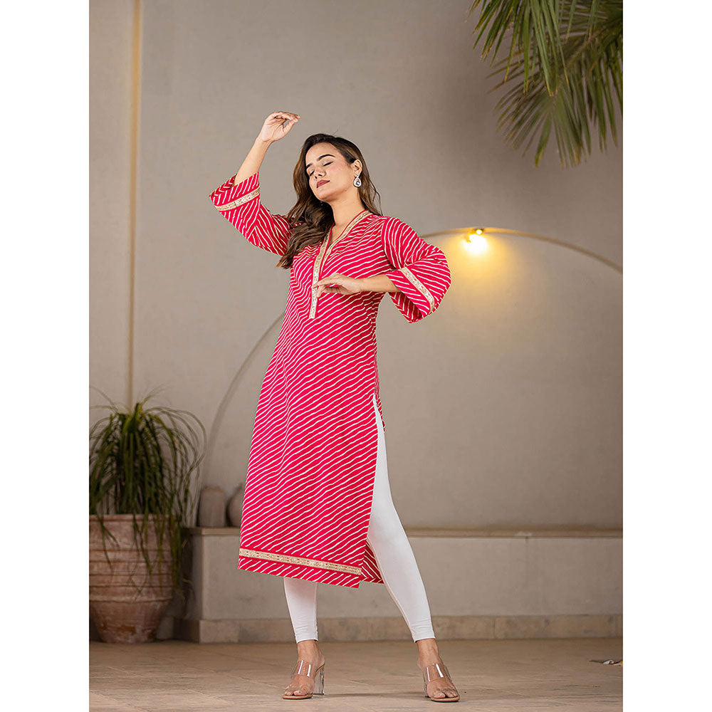 Yufta Cotton Hot Pink Leheriya Kurta