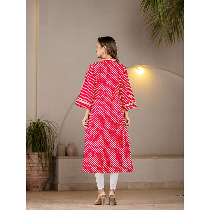 Yufta Cotton Hot Pink Leheriya Kurta