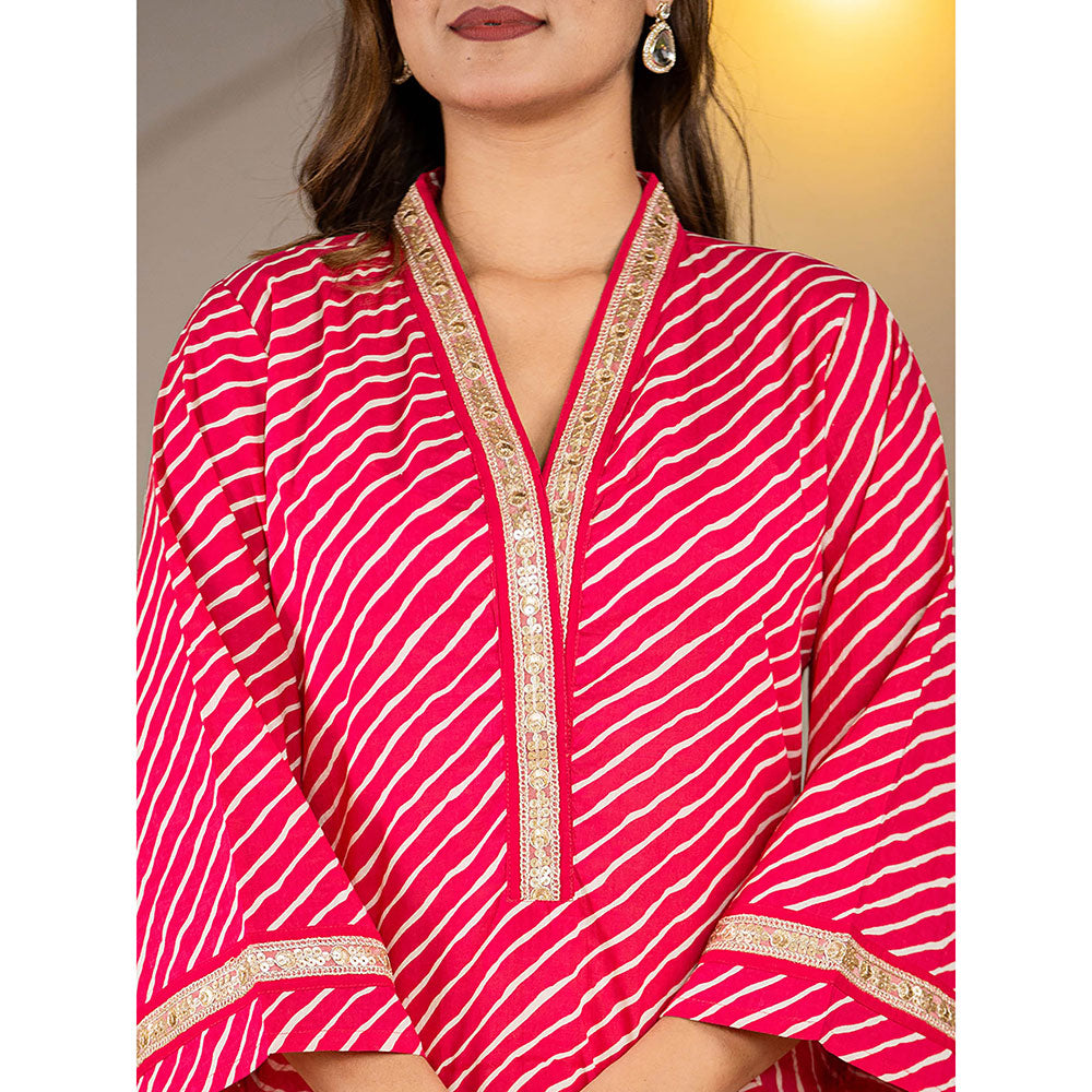 Yufta Cotton Hot Pink Leheriya Kurta