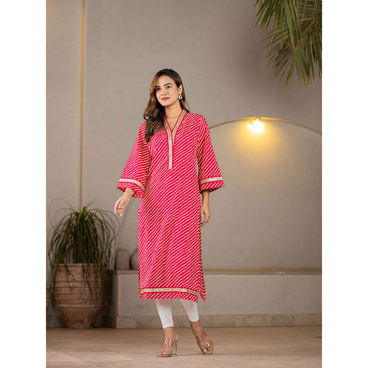 Yufta Cotton Hot Pink Leheriya Kurta