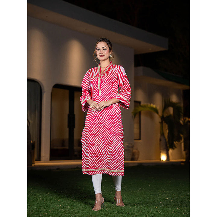 Yufta Cotton Pink Leheriya Kurta