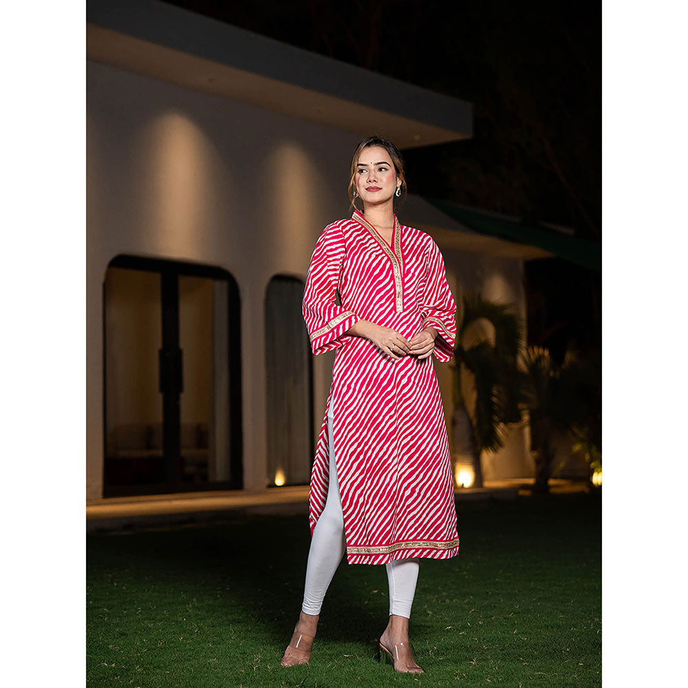 Yufta Cotton Pink Leheriya Kurta