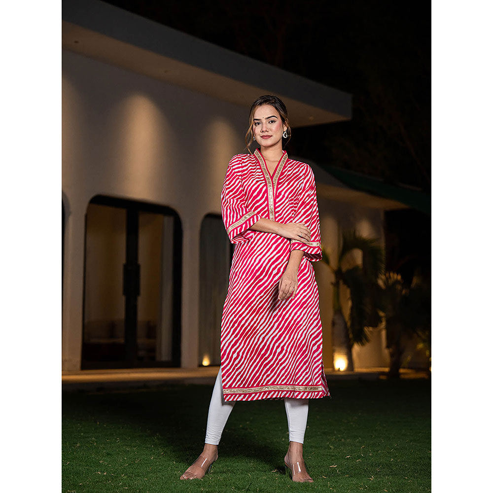 Yufta Cotton Pink Leheriya Kurta