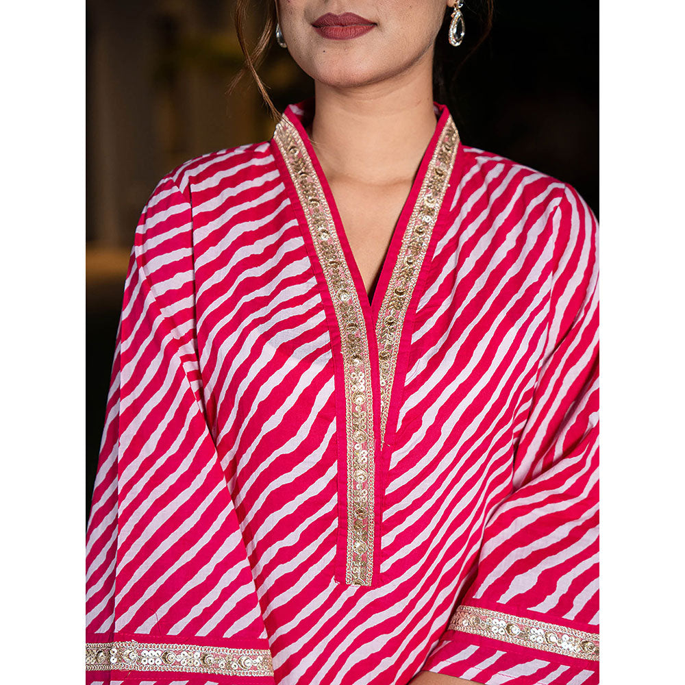 Yufta Cotton Pink Leheriya Kurta