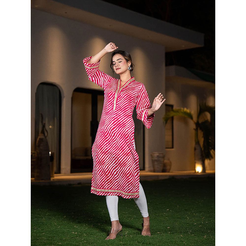 Yufta Cotton Pink Leheriya Kurta