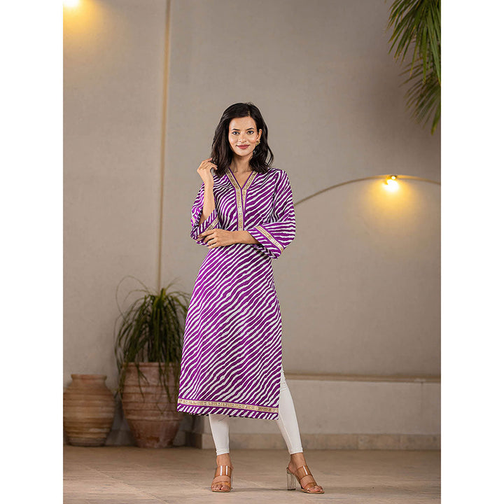 Yufta Cotton Purple Leheriya Kurta