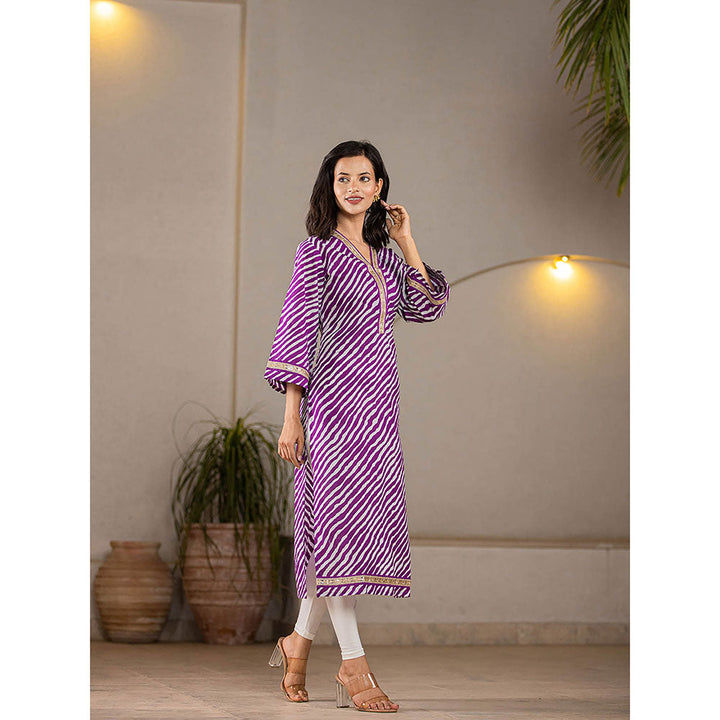 Yufta Cotton Purple Leheriya Kurta