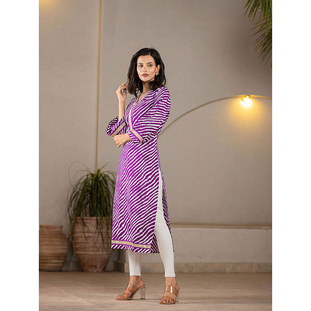 Yufta Cotton Purple Leheriya Kurta