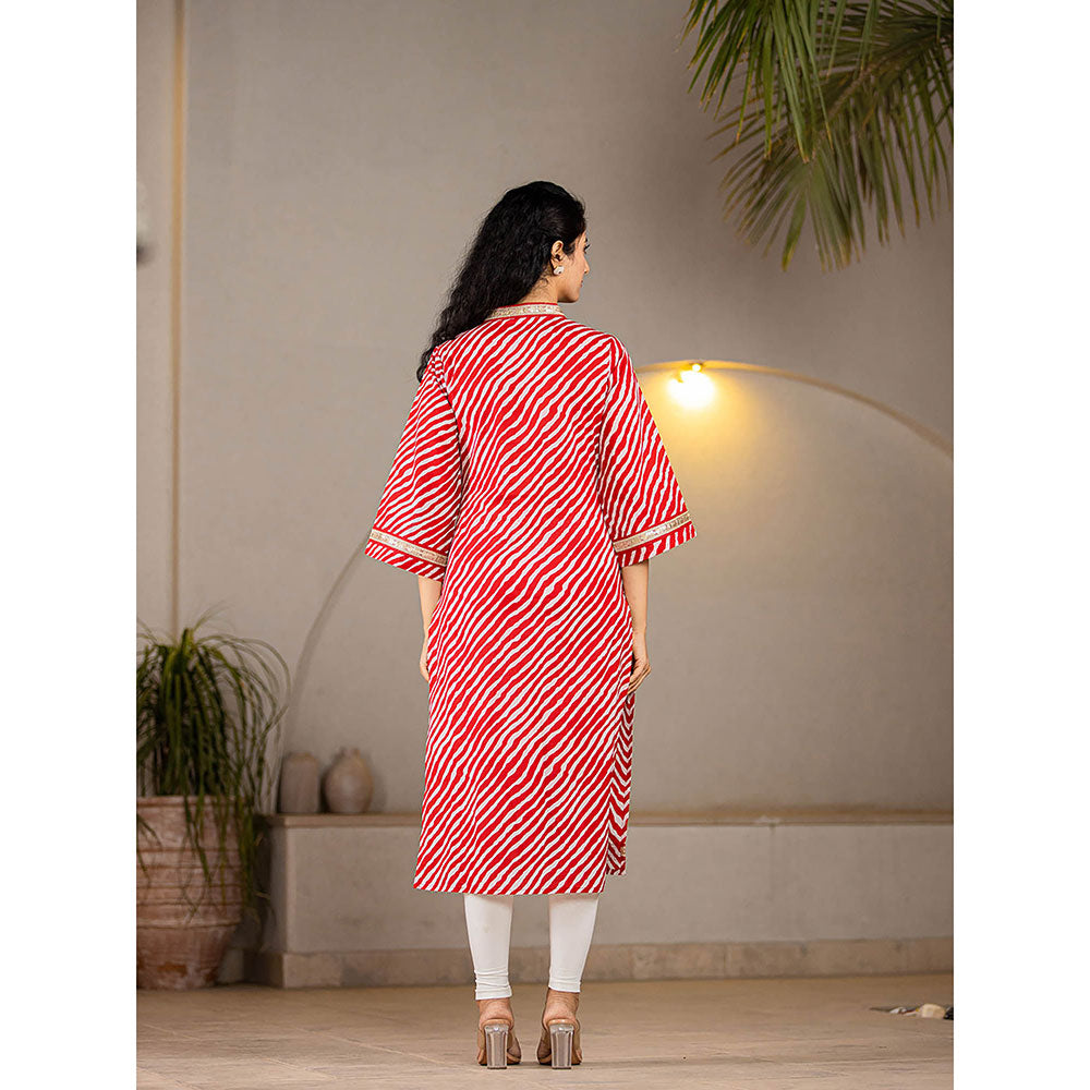 Yufta Cotton Red Leheriya Kurta