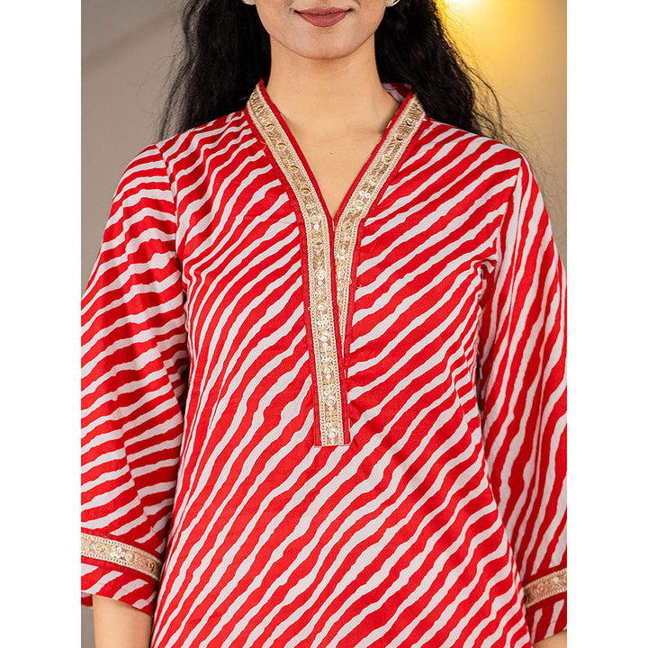 Yufta Cotton Red Leheriya Kurta