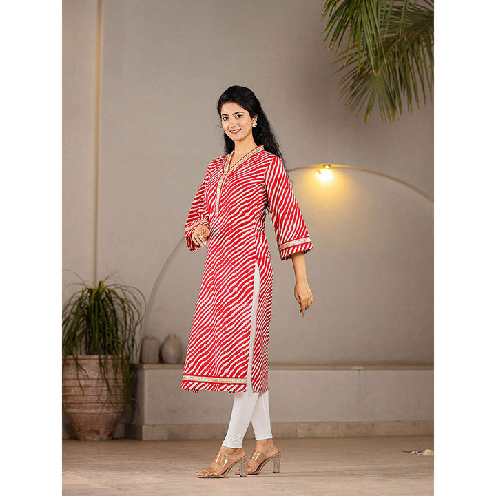 Yufta Cotton Red Leheriya Kurta