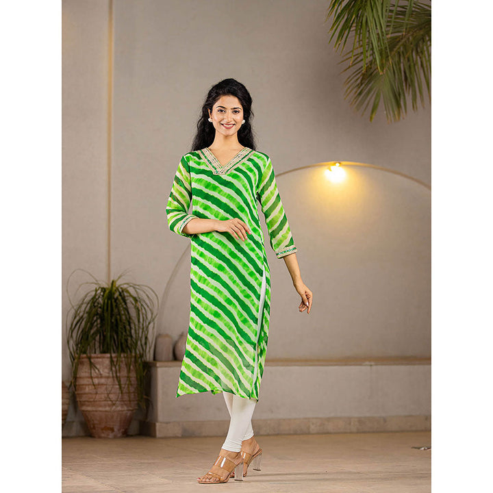 Yufta Green Georgette Leheriya Kurta