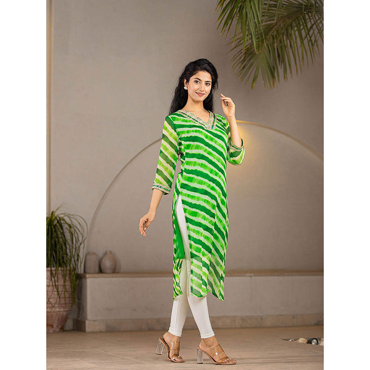 Yufta Green Georgette Leheriya Kurta