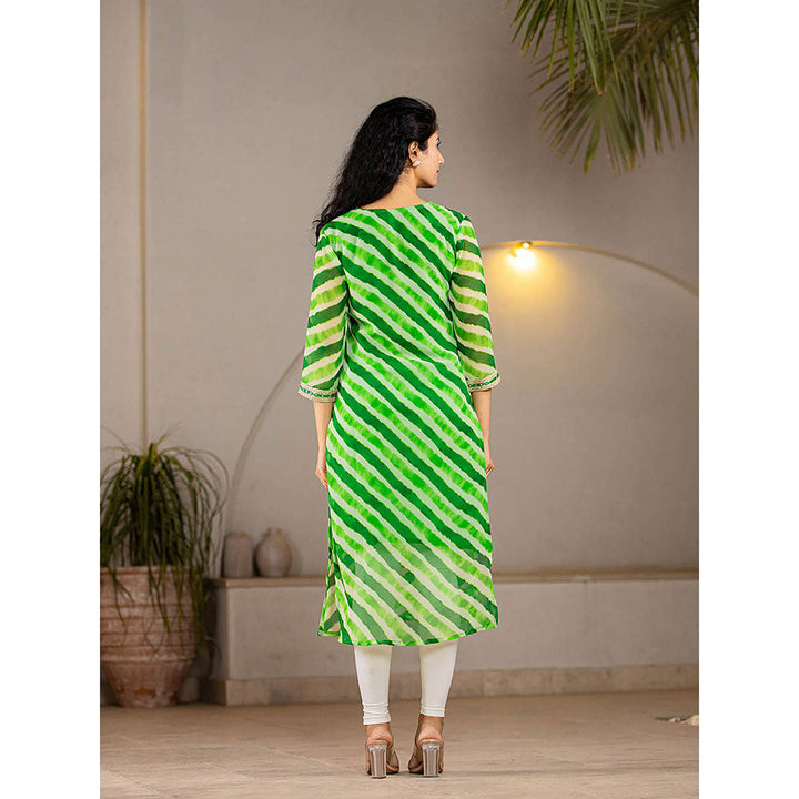 Yufta Green Georgette Leheriya Kurta