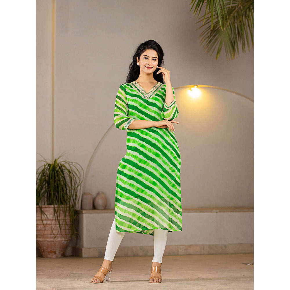 Yufta Green Georgette Leheriya Kurta