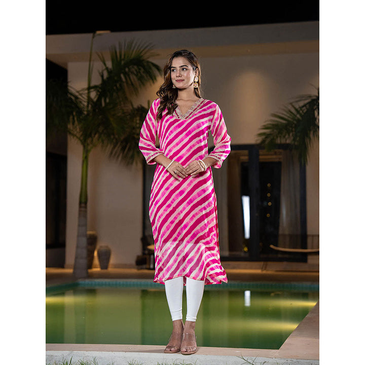 Yufta Pink Georgette Leheriya Kurta