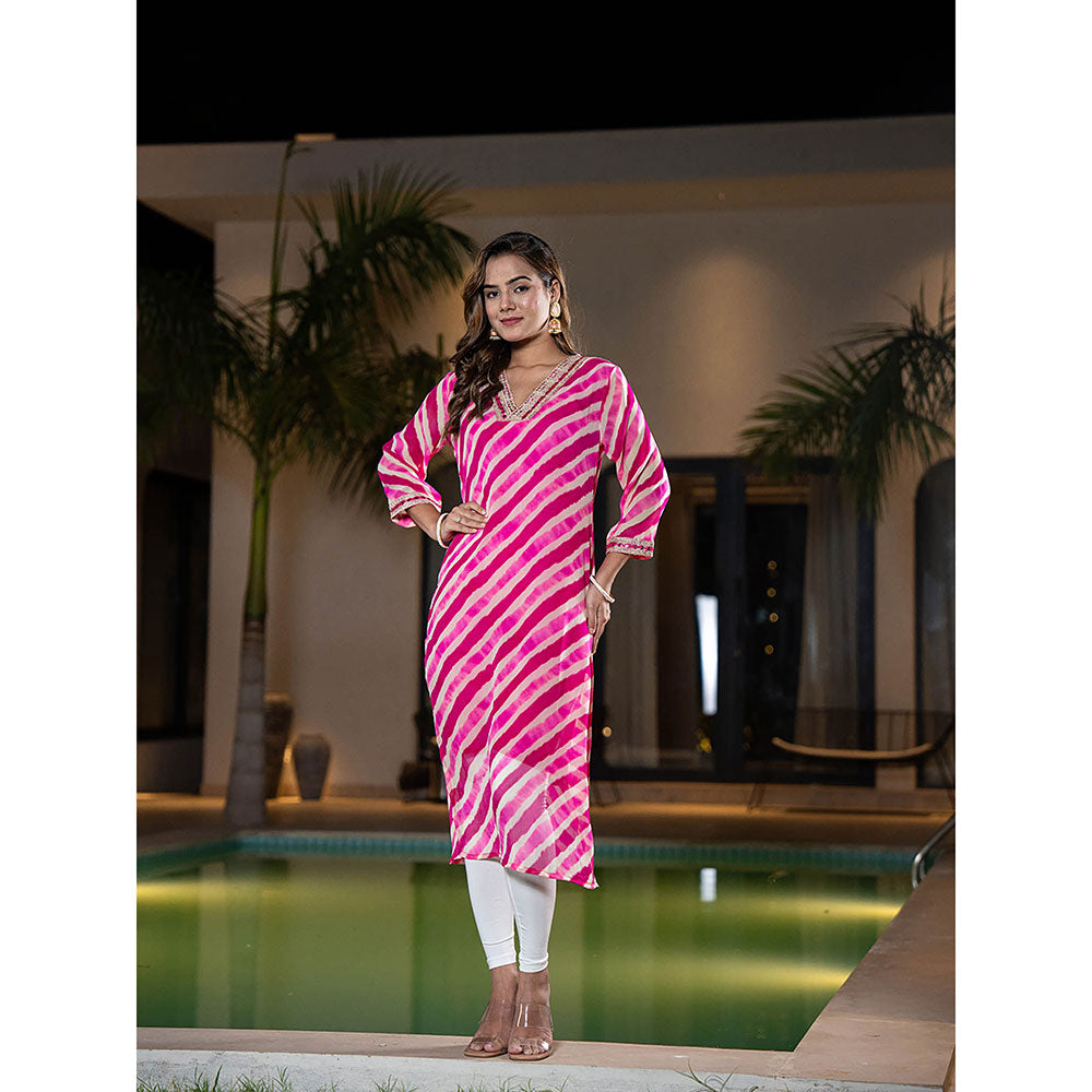 Yufta Pink Georgette Leheriya Kurta