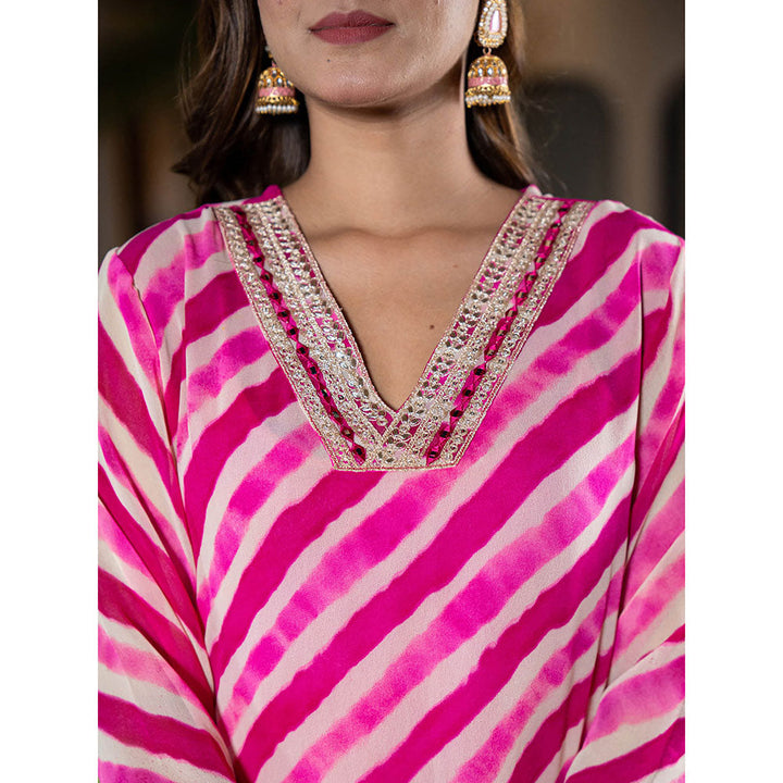 Yufta Pink Georgette Leheriya Kurta