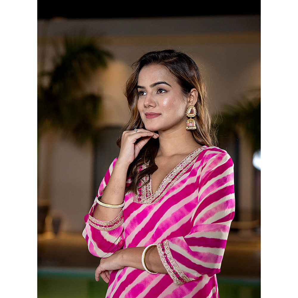 Yufta Pink Georgette Leheriya Kurta