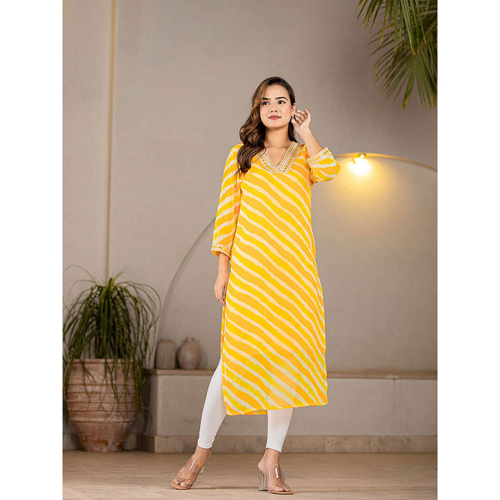 Yufta Yellow Georgette Leheriya Kurta