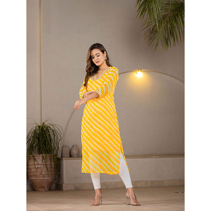 Yufta Yellow Georgette Leheriya Kurta