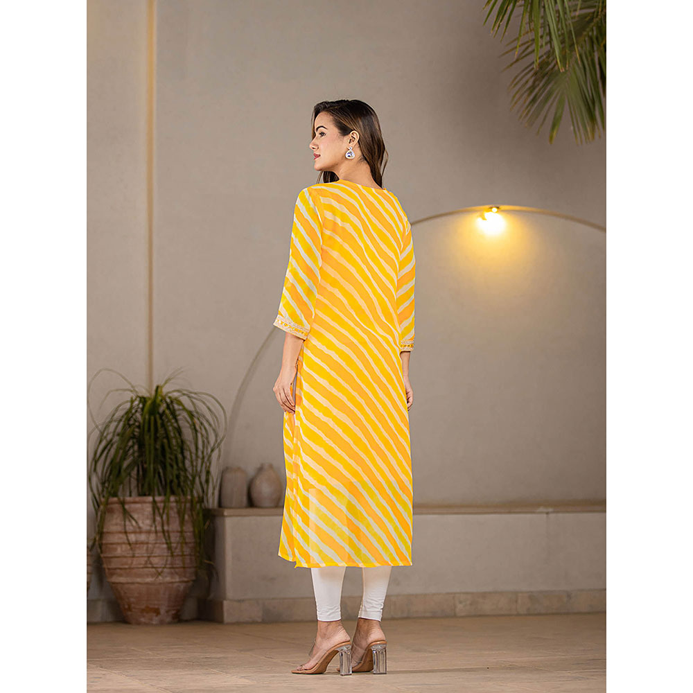 Yufta Yellow Georgette Leheriya Kurta