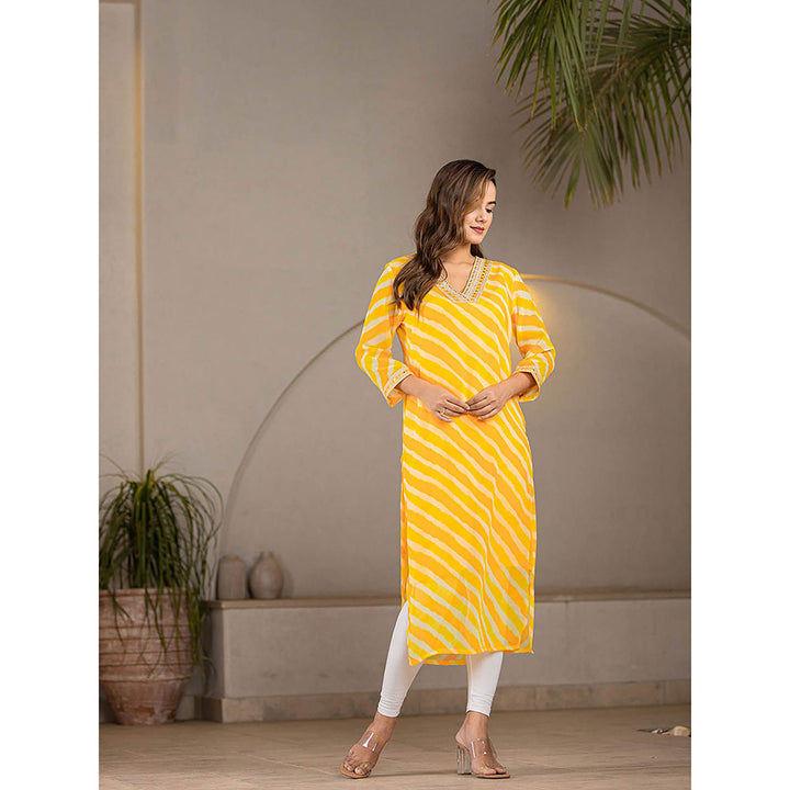 Yufta Yellow Georgette Leheriya Kurta