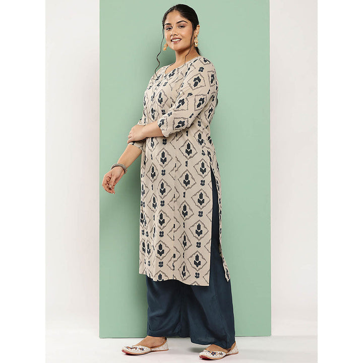 Yufta Beige Printed Pure Cotton Plus Size Kurta