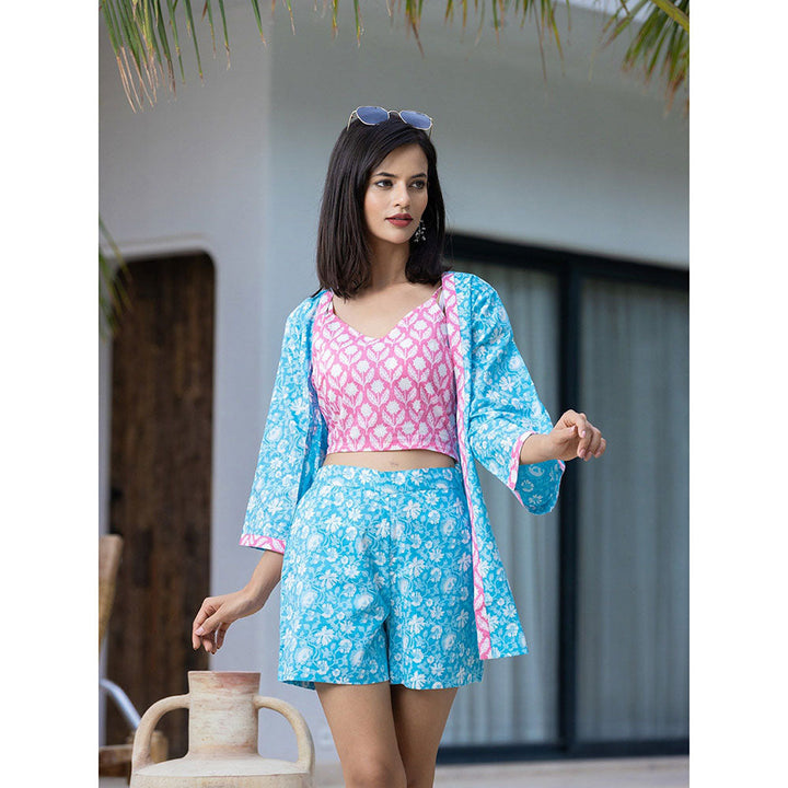 Yufta Multi-Color Crop Top & Shorts With Jacket (Set of 3)