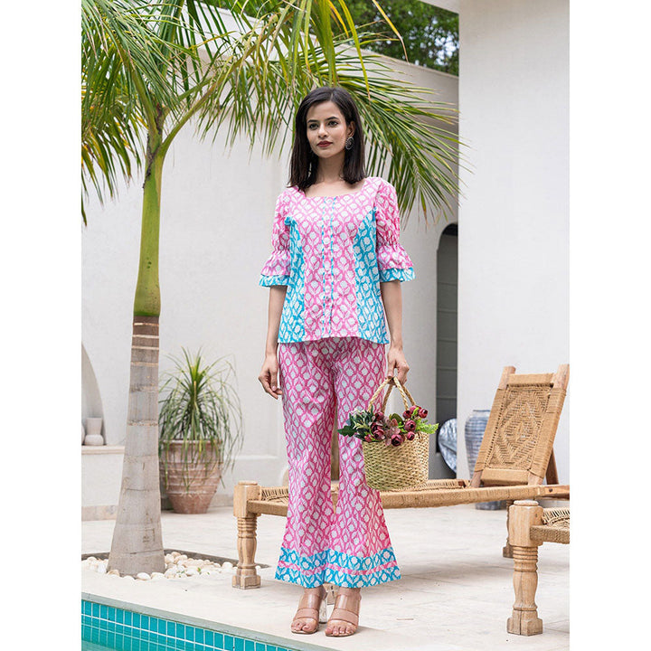 Yufta Pink Color Blocking Co-Ord (Set of 2)