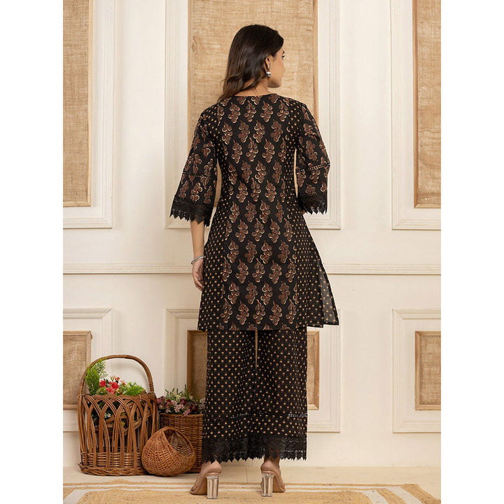 Yufta Cotton Black Printed Kurta With Palazzo (Set of 2)