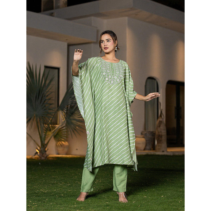 Yufta Green Leheriya Kaftan Kurta With Pant (Set of 2)