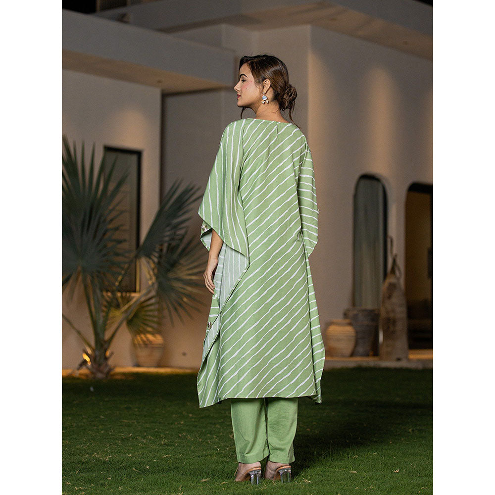 Yufta Green Leheriya Kaftan Kurta With Pant (Set of 2)