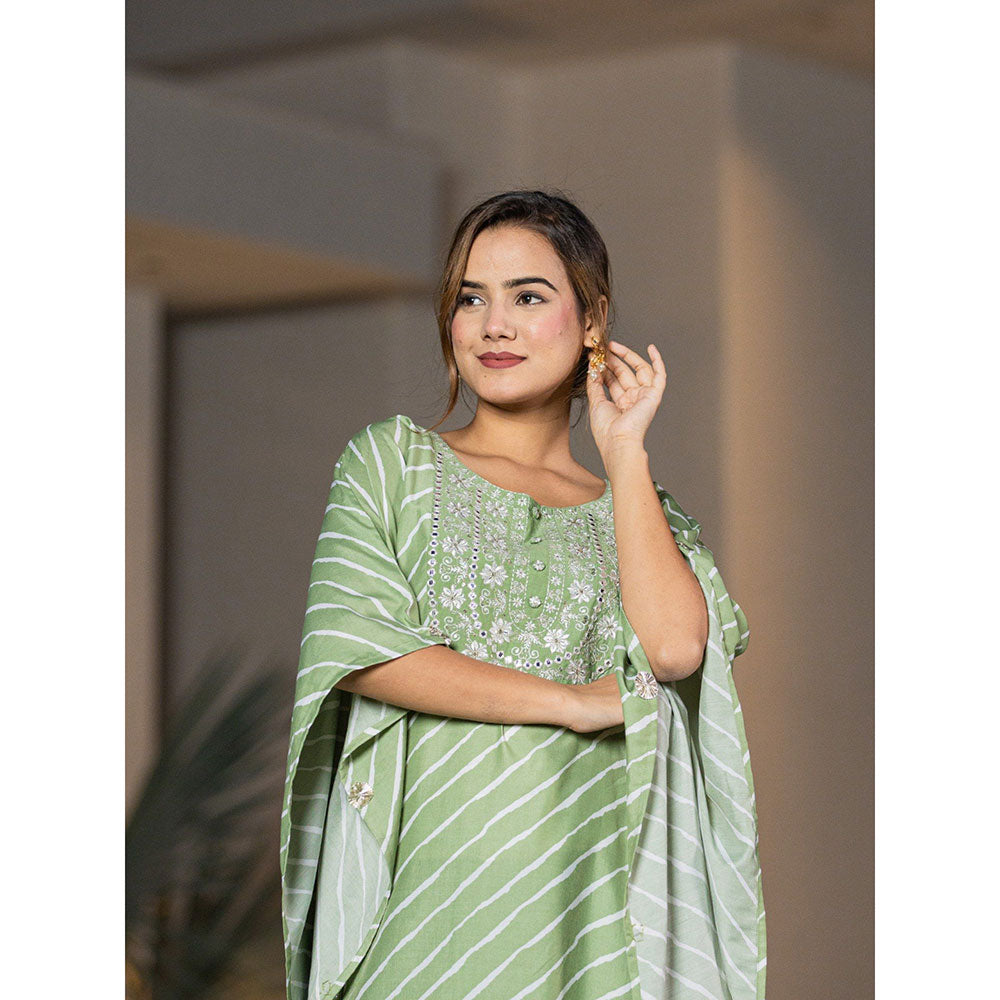 Yufta Green Leheriya Kaftan Kurta With Pant (Set of 2)