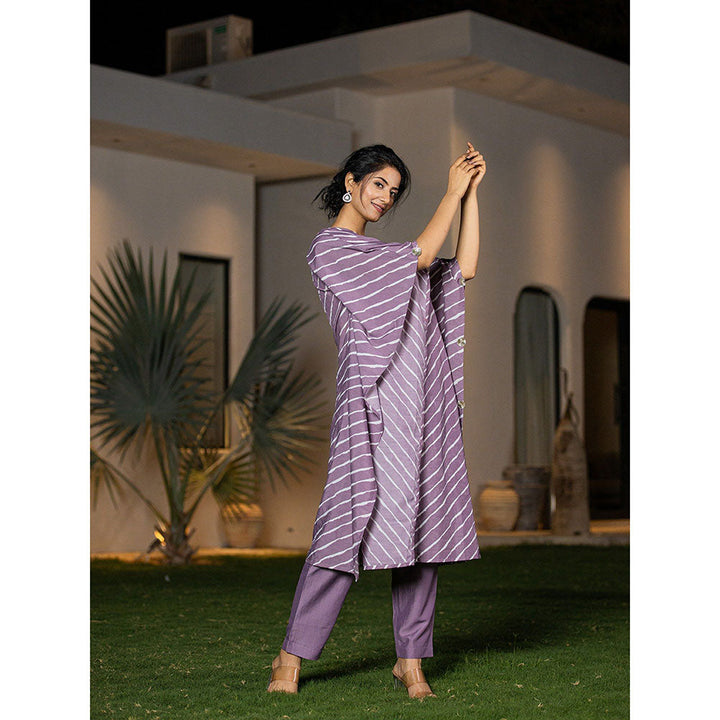 Yufta Purple Leheriya Kaftan Kurta With Pant (Set of 2)