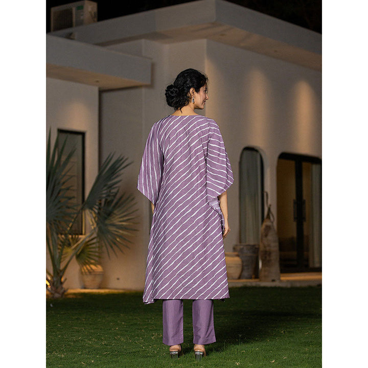 Yufta Purple Leheriya Kaftan Kurta With Pant (Set of 2)