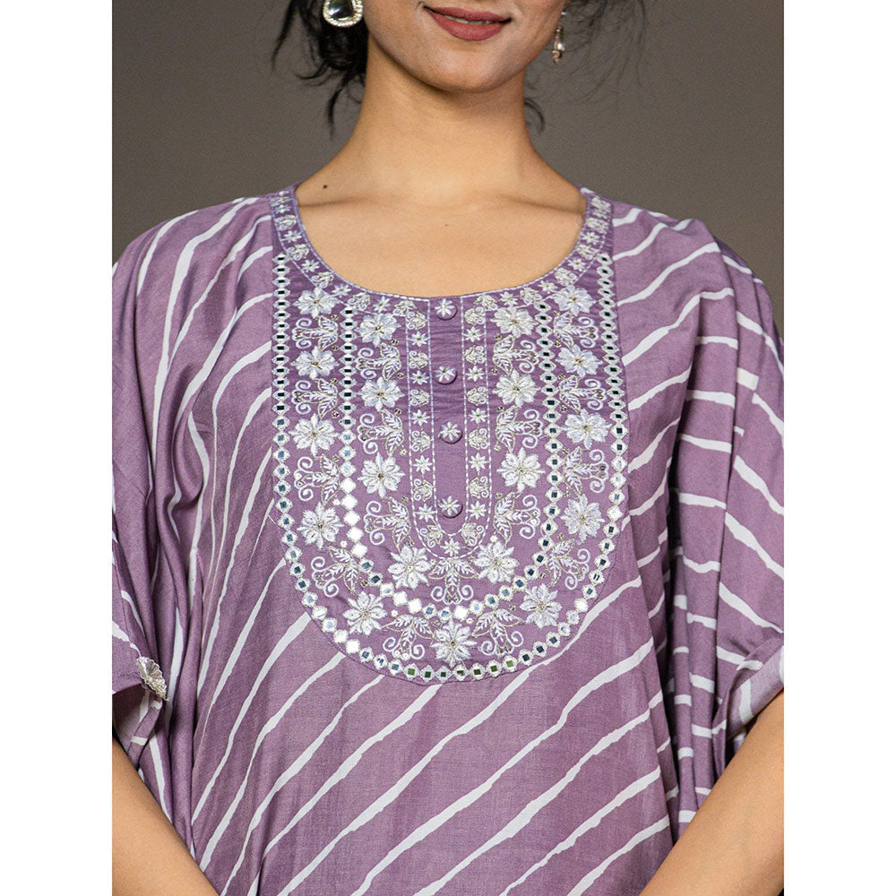 Yufta Purple Leheriya Kaftan Kurta With Pant (Set of 2)