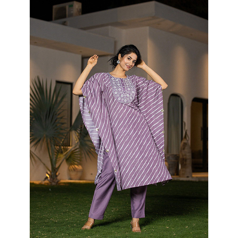 Yufta Purple Leheriya Kaftan Kurta With Pant (Set of 2)