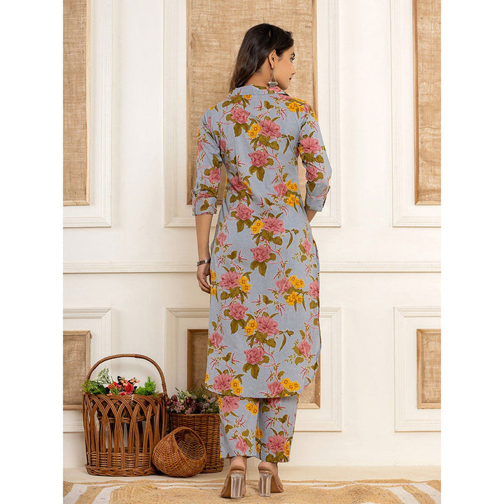 Yufta Blue Cotton Floral Print Co-Ord (Set of 2)