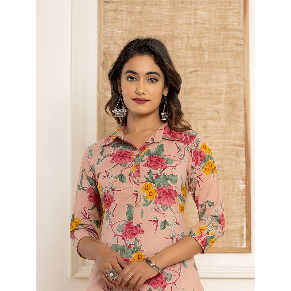 Yufta Pink Cotton Floral Print Co-Ord (Set of 2)