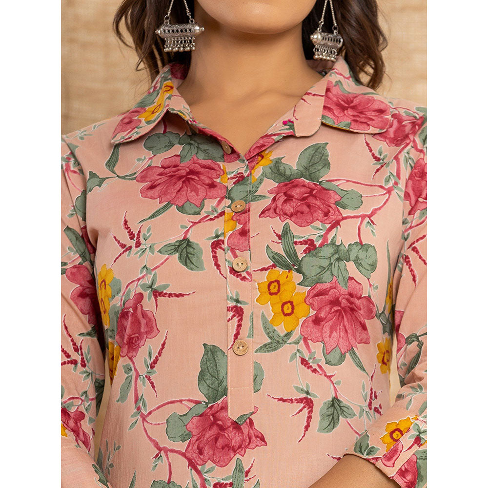 Yufta Pink Cotton Floral Print Co-Ord (Set of 2)